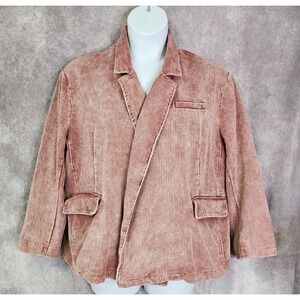 Pol 100%‎ Cotton Pink Corduroy LS Open Front Jacket Women's Large Pockets